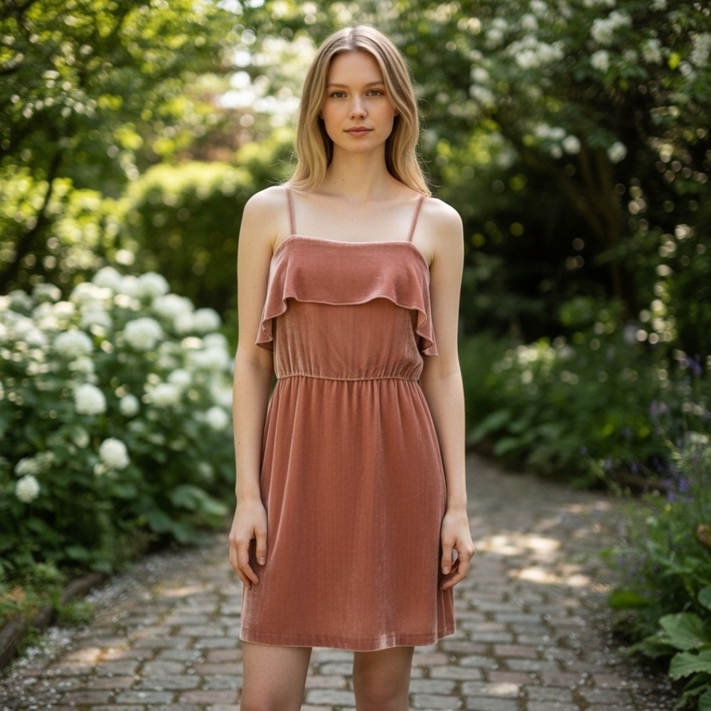 Alice + Olivia Alexis Ruffle Velvet Mini Dress Rose Tan Size XS Holiday NEW - Picture 3 of 14